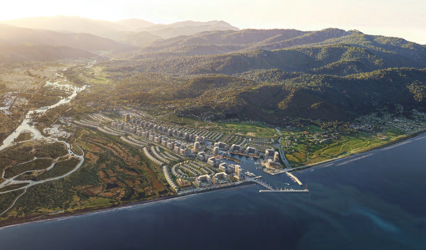Aerial masterplan of Gonio Yachts & Marina between mountains and the Black Sea